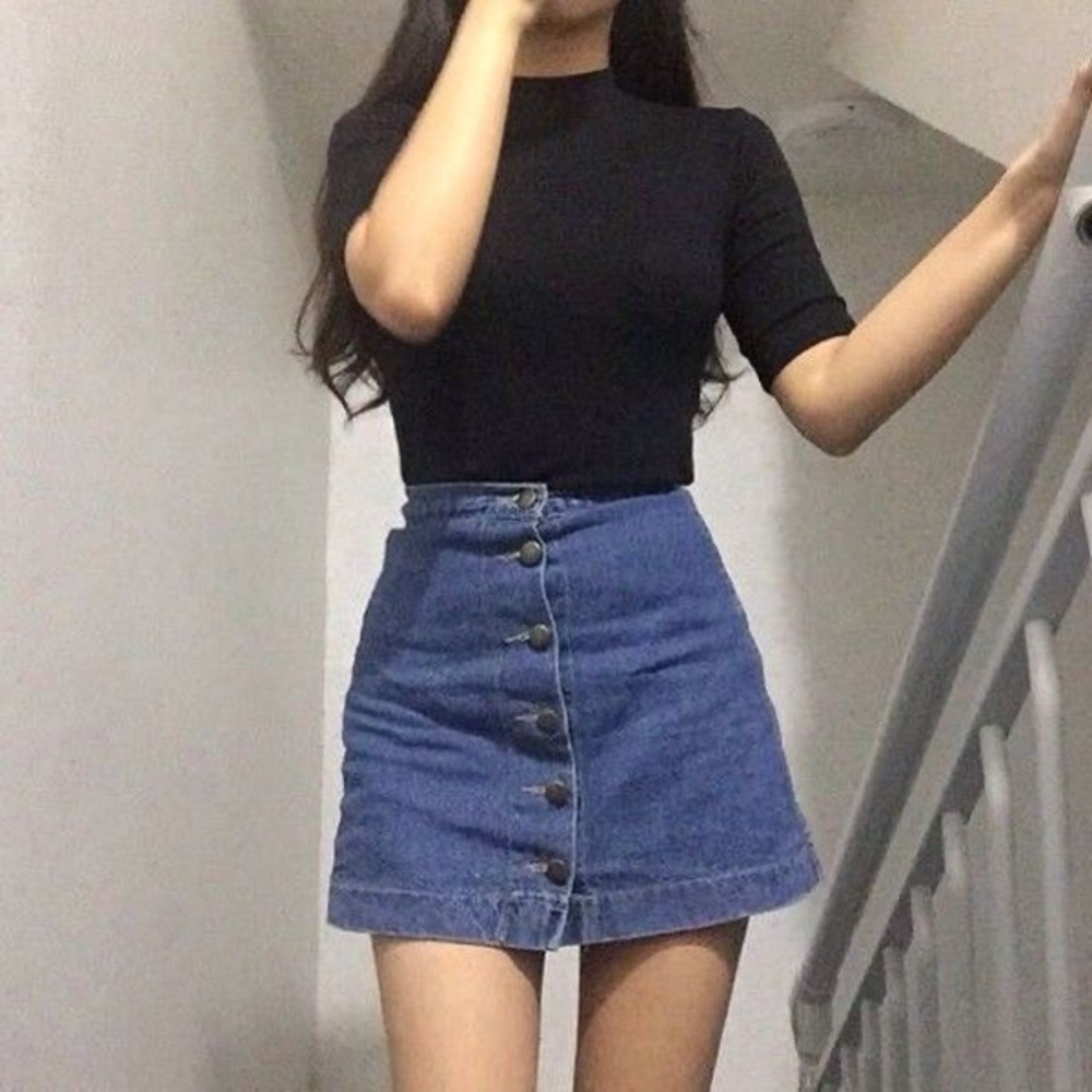 AMERICAN APPAREL π€ BUTTON DOWN MINI DENIM SKIRT - Picture 2 of 8
